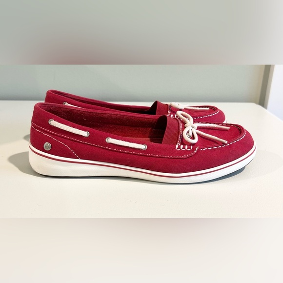 Grasshoppers Red Canvas Slip-On Loafers Boat Shoes Bow Tie Comfort Casual Size 8 - Picture 4 of 7
